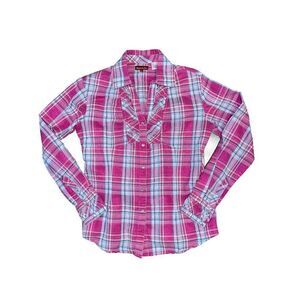 Panhandle Women’s Plaid Pink Sparkle Button Up  Shirt Size Large